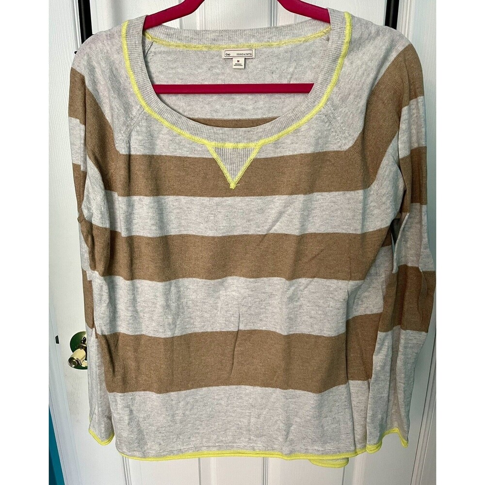 Gap Sweater Womens Brown Gray Striped Long Sleeve Pullover Size M Lightly Worn